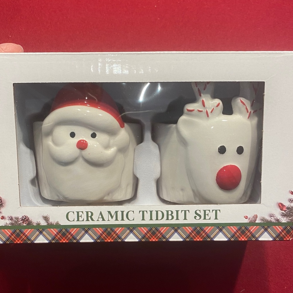 Festive Ceramic Tidbit Set - Santa and Reindeer